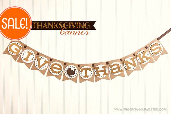Give Thanks Banner : Thanksgiving Banner // Turkey Day Sign // Holiday Decoration // SAMPLE SALE Il_570xn
