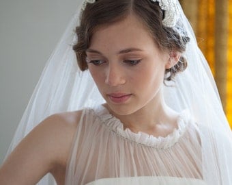 Wedding Headpiece and veil - Vintage style Bridal headpiece and drop veil set -1940s Wedding Dress -1930s Wedding Dress -Fingertip length