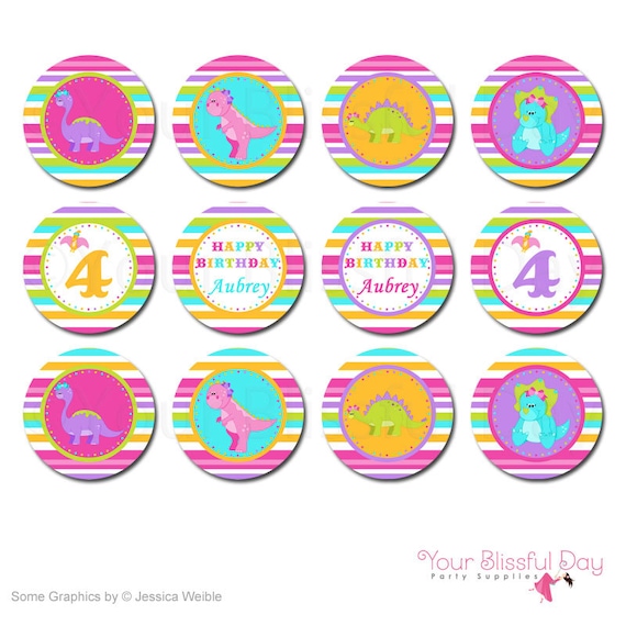 PRINTABLE Girl Dinosaur Party Circles (Personalized) Il_570xn