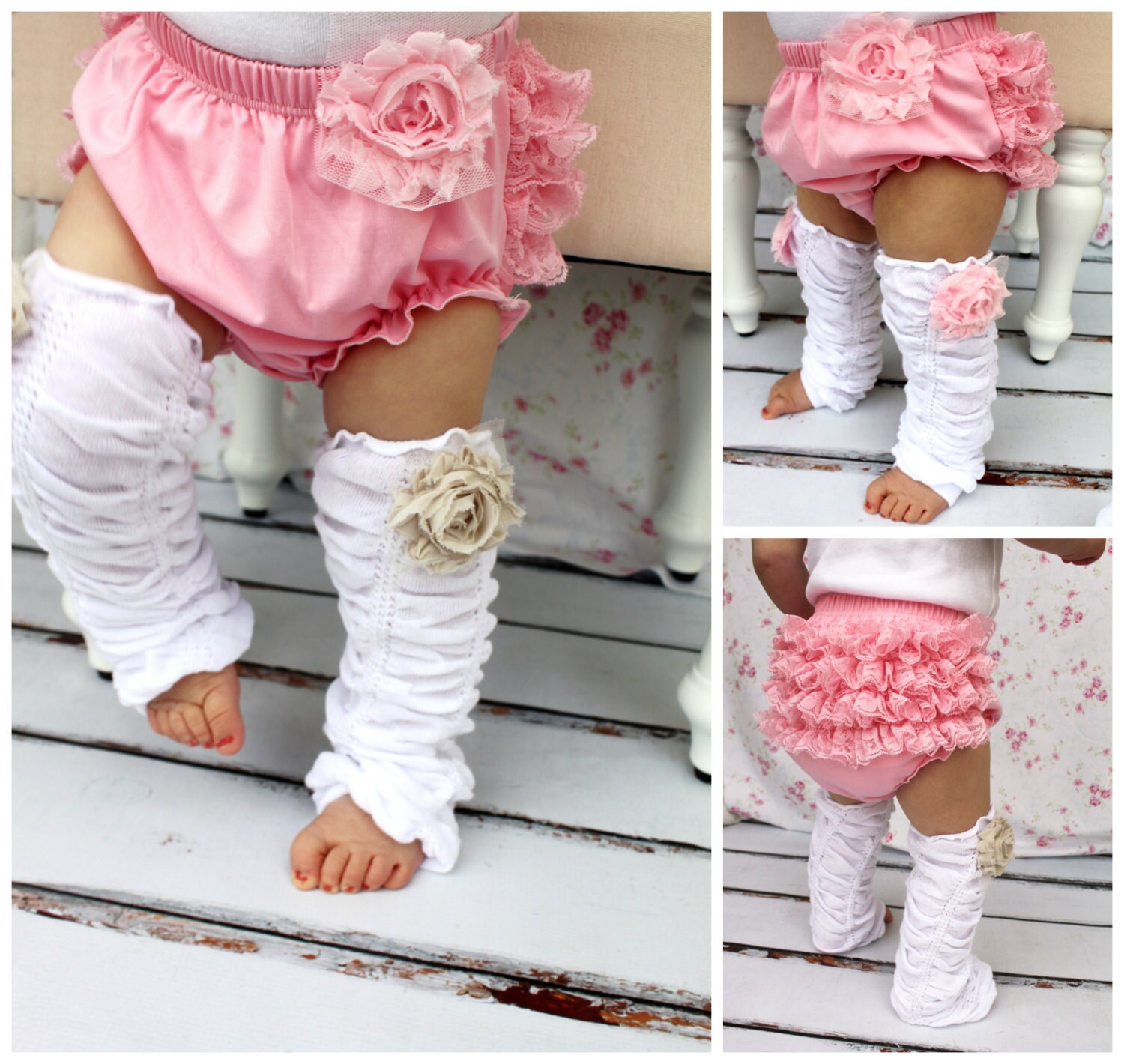 Baby Girl Pink Lace Bloomers Diaper Cover Ruffle Bottoms