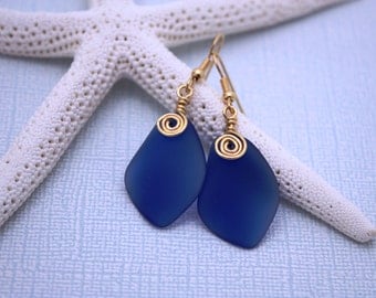Cobalt Blue Sea Glass Earrings, Seaglass Earrings, Sea Glass Jewelry, Beach Glass Earrings, Beach Jewelry Seaglass Jewelry Ocean Jewelry 079