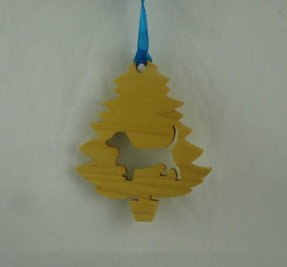 Basset Hound Christmas Tree Ornament Handmade From Poplar Wood, Hound Dog