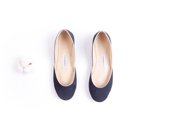 navy and gold flats