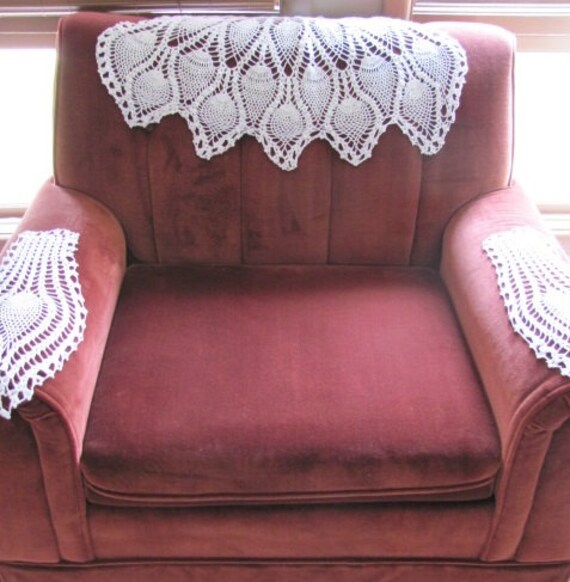 Vintage Handmade Boho Pineapple Needlepoint Couch and Chair