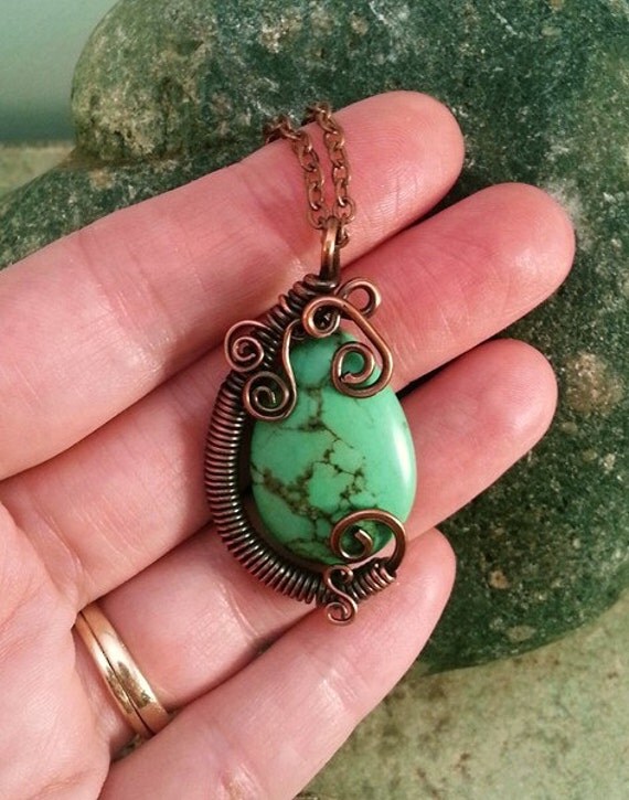 Wire Wrapped Turquoise Howlite Pendant By Jayellejewelry On Etsy