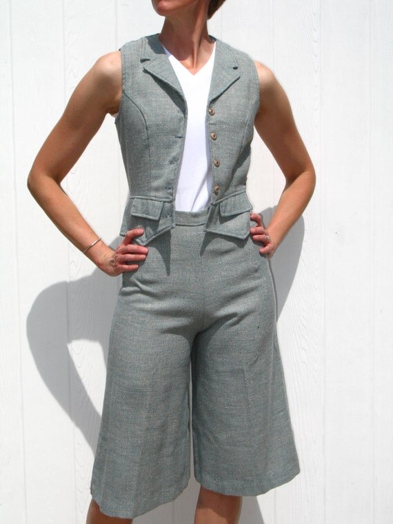Items similar to Vintage 70s Gaucho pants with Vest / Blue Tweet Suit