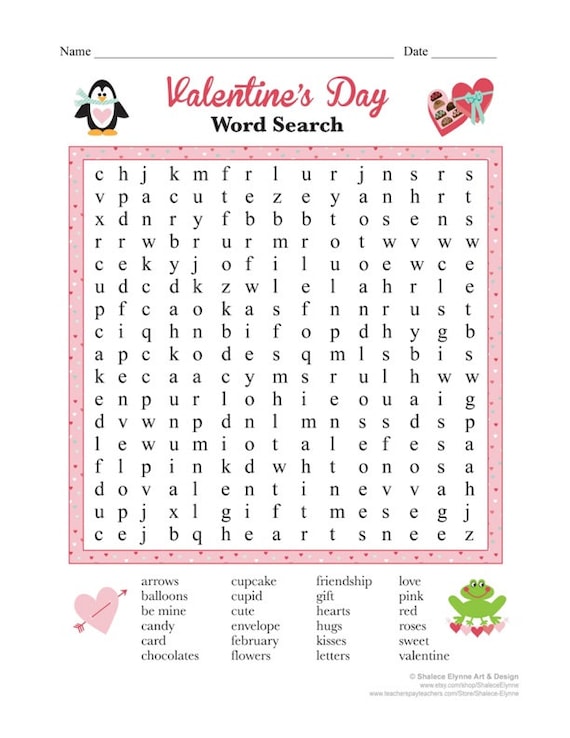 Items similar to Valentine's Day Word Search Printable ...