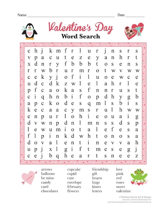 Items similar to Valentine's Day Word Search Printable Game, Instant