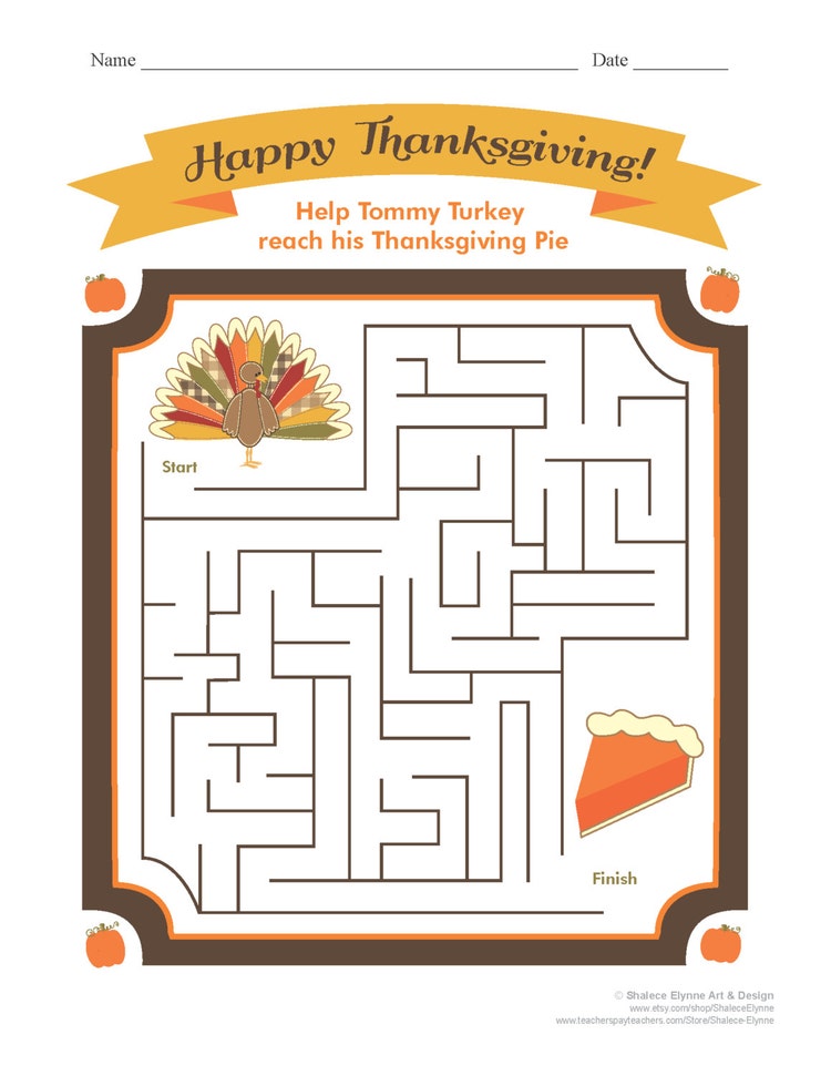 Thanksgiving MAZE Printable Game Instant Download by ShaleceElynne