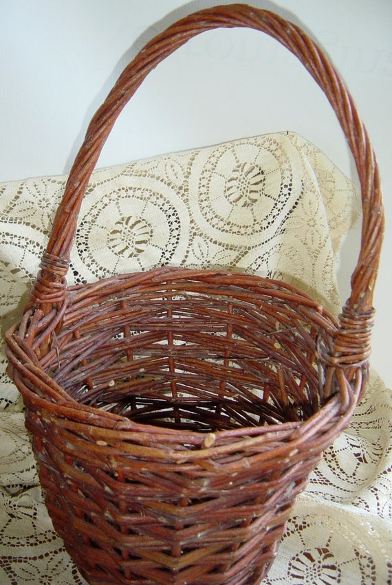 Antique Basket French Reed With Handle