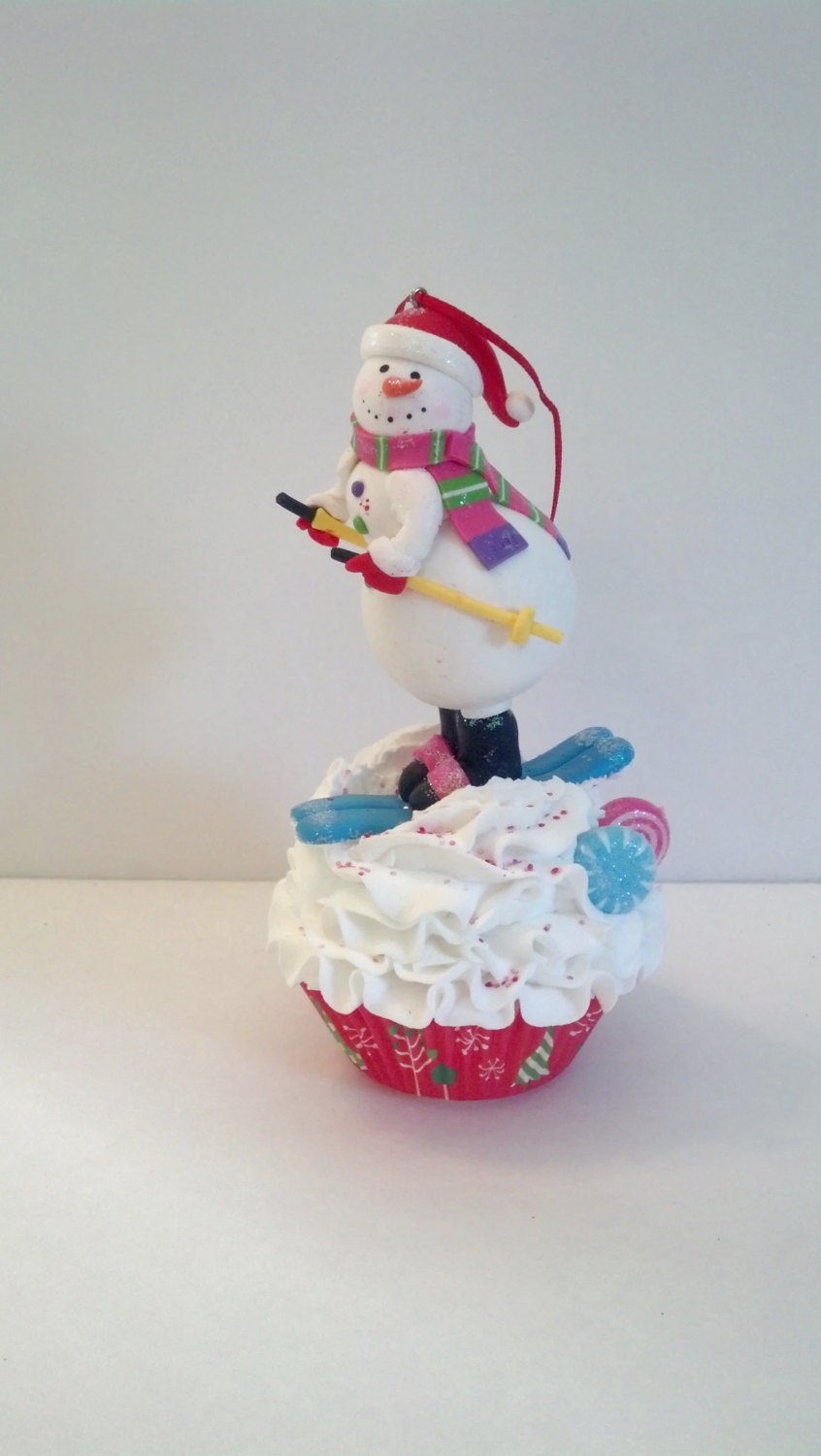 Snowman Fake Cupcake Photo Prop, Christmas Ornament, Holiday Decorations, Party Decor, Shop Displays, Secret Santa Gifts