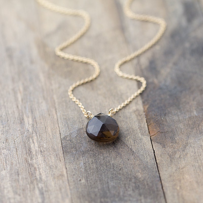 Smoky Quartz Gem Necklace Brown Neutral Gemstone 14K Gold Filled