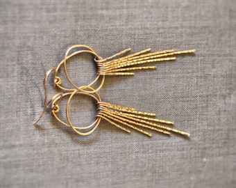 Gold Chandelier Earring / art deco jewelry / Fête '28 / Sterling Silver or solid Gold / hammered / forged solid gold sterling 14k rose white