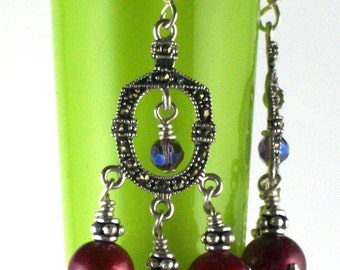 Marcasite & Fushia Pearl Earrings