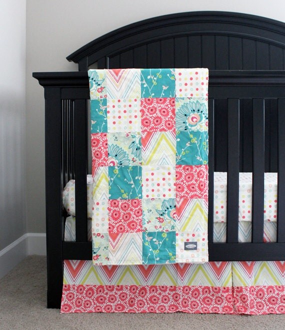 Baby Girl Crib Bedding Set Pink Teal Yellow Floral