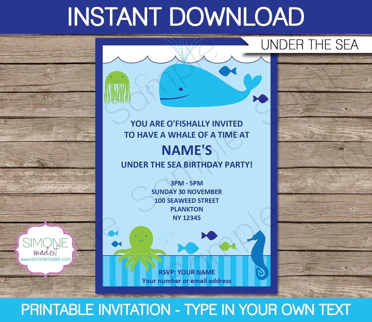 Under the Sea Invitation Template Birthday Party INSTANT