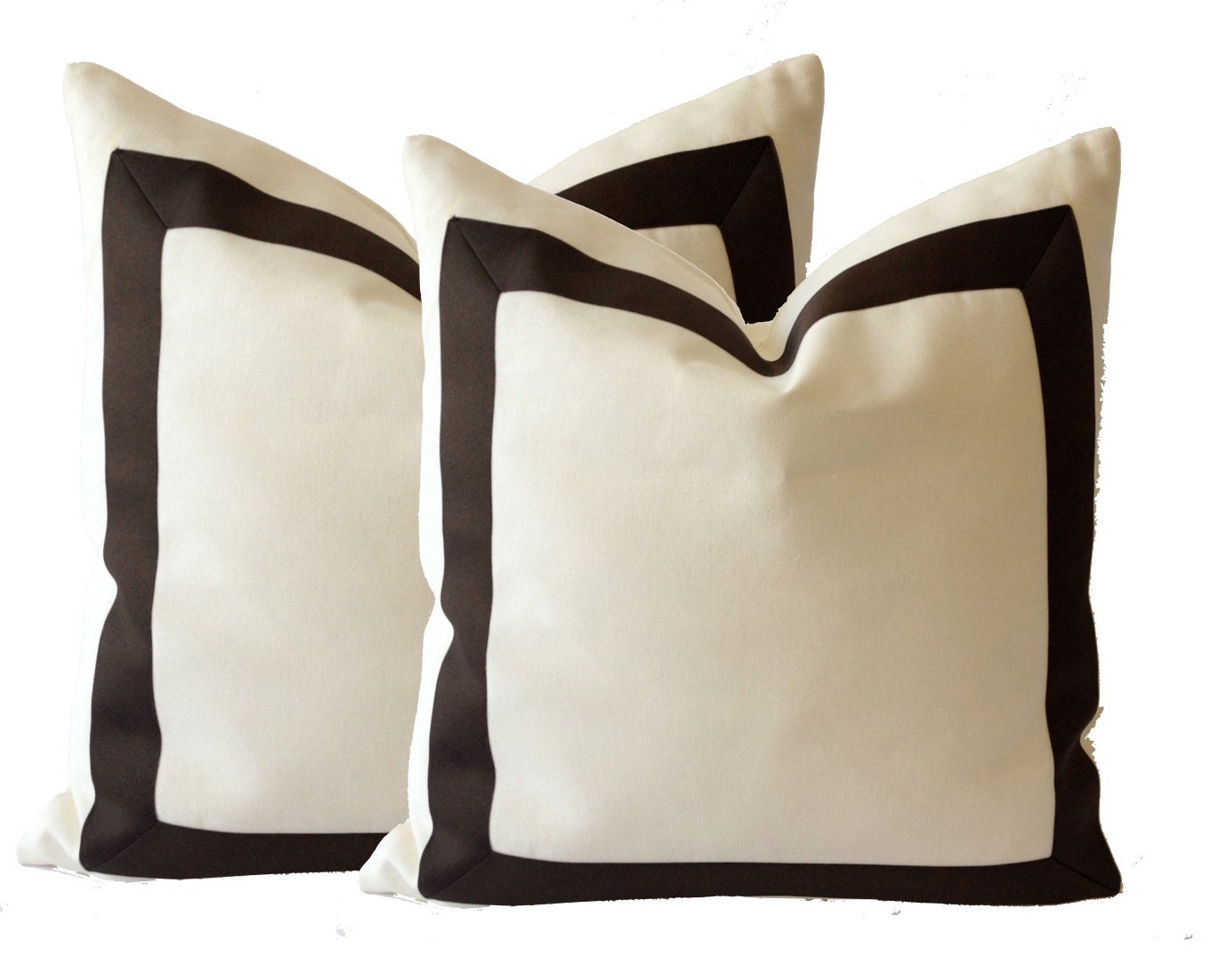 White Cotton Canvas Decorative Throw Pillow Cover with Dark
