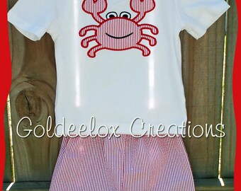 Baseball Trio Applique Tee and Red Shorts Set by The Smiley Crab main image 0