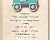 Vintage car baby shower invitation, retro style, digital, printable car theme invitations for baby boy .