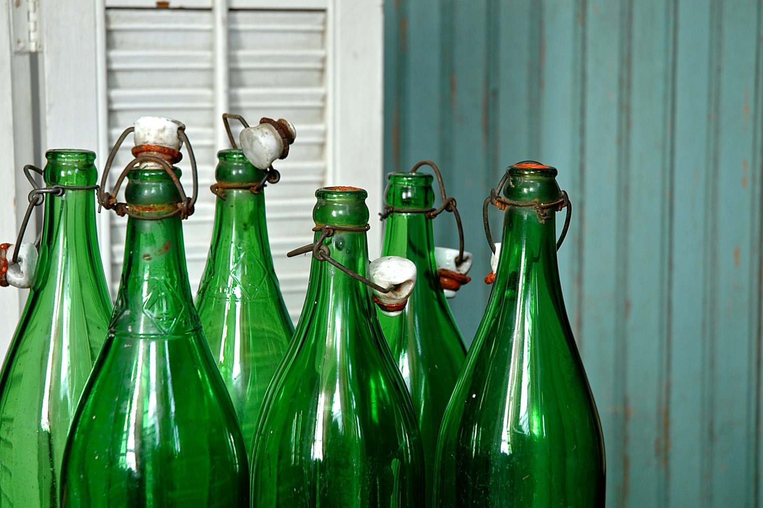 Download 6 Vintage Clear Glass Soda Bottles with Ceramic by ...