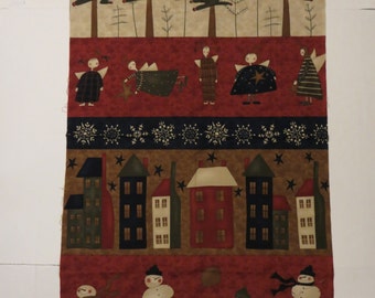 Moda Fabric Printed Cotton Wall or Throw Quilt Cheater, Christmas X Citement by Sandy Gervais for Moda. 23 in x 45 in. Angels, Snowmen.