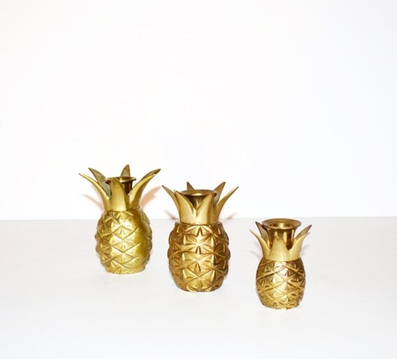 Vintage Brass Pineapple Candle Holders Hollywood by JudysJunktion