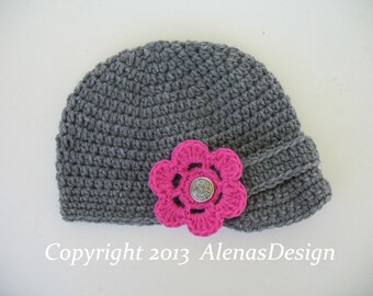 Crochet Pattern 088 - Crochet Hat Pattern - Hat Crochet Pattern for Visor Beanie with Detachable Flower Baby Boys Girls Men Women Visor Hat