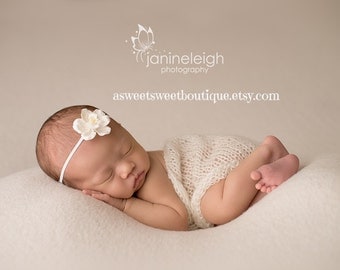 Simple Organic Baby Headband Newborn Headband Sweet Magnolia Headband Vintage Newborn Photo Prop
