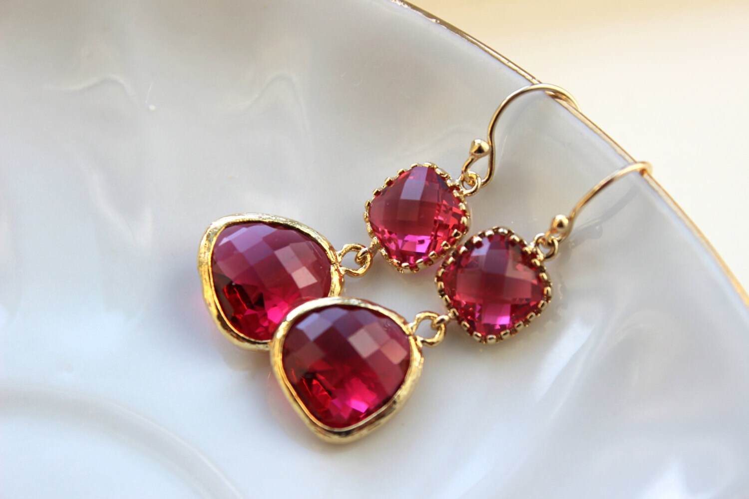 Fuchsia Earrings Pink Gold Bridesmaid Earrings Bridal by laalee