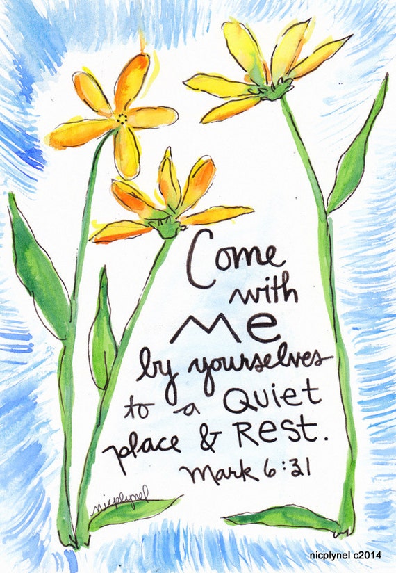 Bible Verse Come Rest with Jesus Mark Illustrated Watercolor