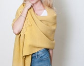 Marcela Plant dyed shawl, Mustard Dyed Wool wrap, Organic handwoven long scarf, Floral Marcela plant by Texturable