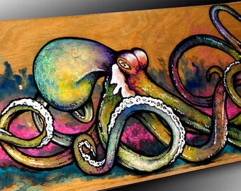 Octopus Wall Art | Skateboard Deck Art | Octopus Painting | Octopus Art Decor | Nautical Wall Decor | Skateboarding | Custom Skateboard