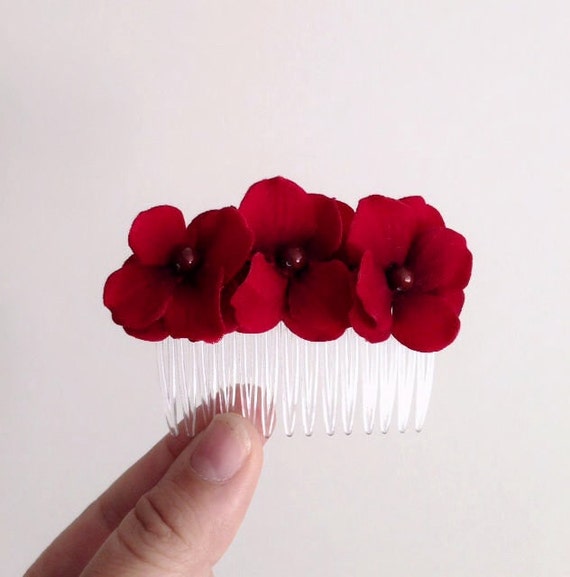 Red Flower Hair Comb Wedding Hair Accessories Red Hydrangea