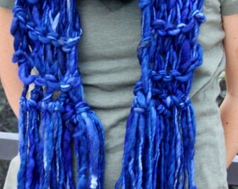 Hand Knit Super Bulky Scarf in Tardis Blue Handspun Hand Dyed, Super Bulky and Soft