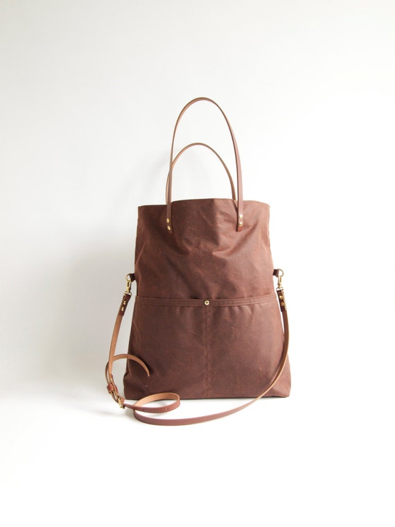 Large Waxed CANVAS Fold Over Tote Bag MAREE Cross Body