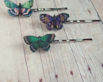 Green Pink Purple Butterfly Bobby Pin Hair Accessory