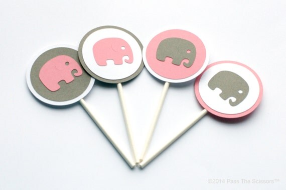 Elephant Baby Shower Decoration - Elephant Cupcake Toppers Pink Gray Il_570xn