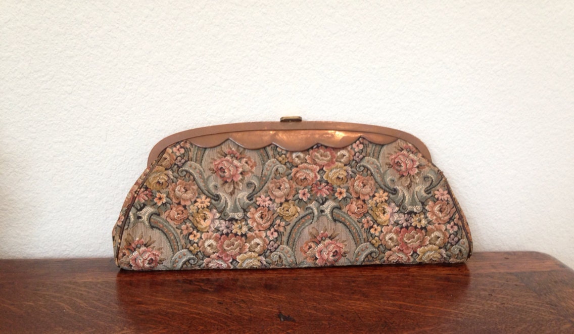 vintage floral tapestry clutch purse