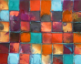 XL Original Mosaic Art by Caroline Ashwood - Textured and contemporary abstract painting on canvas - FREE SHIPPING