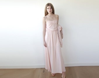 Pink blush maxi bridesmaids dress, Pink junior bridesmaids dress 1004