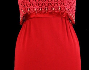 1950s red wiggle dress with beads