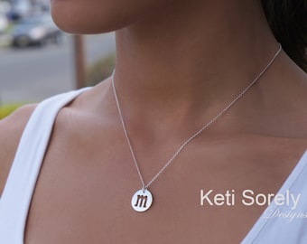 Gothic Initial Disc Necklace - 10K, 14K, 18K or Silver in Yellow Gold, Rose Gold or White Gold - Celebrity Necklace
