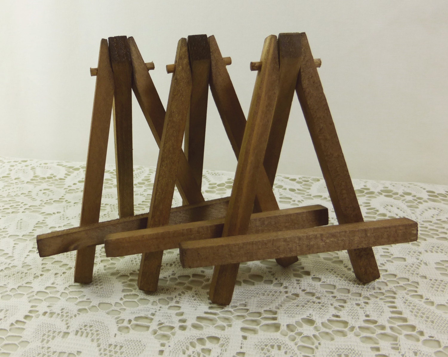 3 Rustic Brown Easels Small Tabletop Display Hand Stained