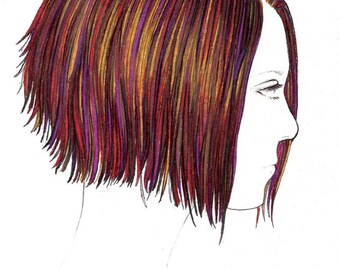 Girls Hairdo Print: Digital print of an original drawing available 5x7" or 8x10"