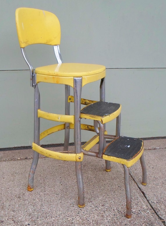 Vintage Cosco Chair Step Stool Yellow Mid Century