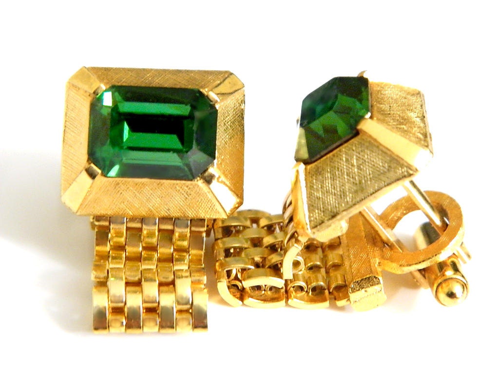 Dante Emerald Green Cufflinks Vintage Accessory Jewelry For Men High Fashion Mesh Wraparound