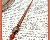 OOAK fashion HAIR STICK caramel amber rust copper wire wrapped maple wood Autumn fall chopstick updo hair accents accessory tagt rdtt