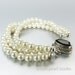 Multi Strand Pearl Bracelet w Garnet Box Clasp, Pearl Bridal Jewelry, Triple Strand Pearl Bracelet, Swarovski Pearls