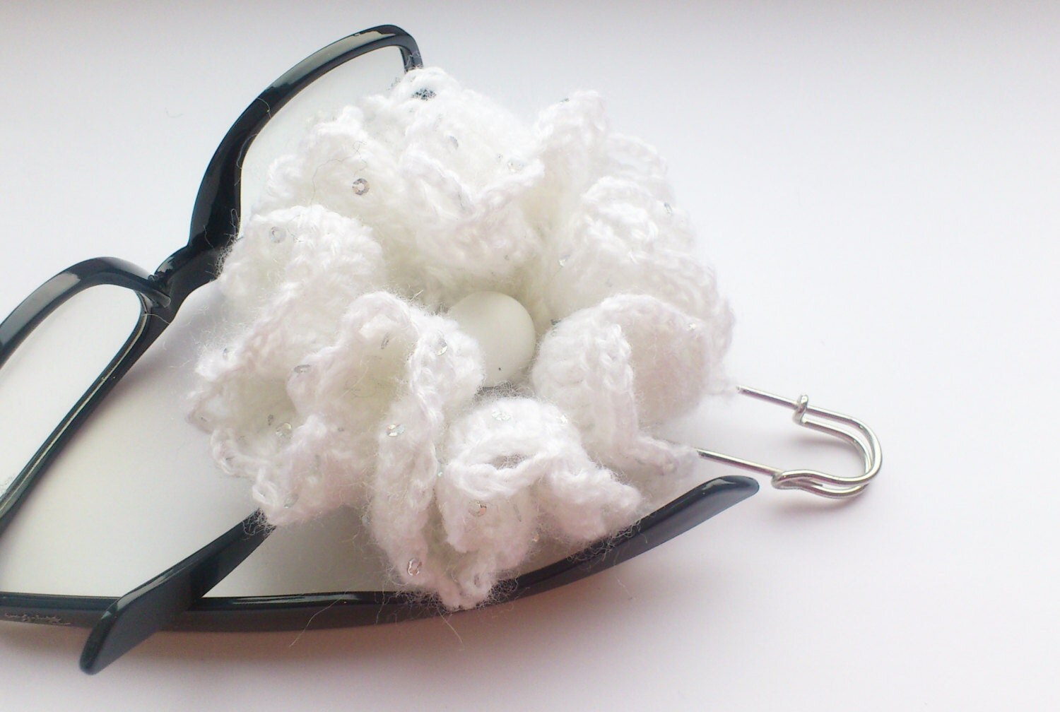 Crochet brooch decorative safety pin flower brooch by SilviStudio