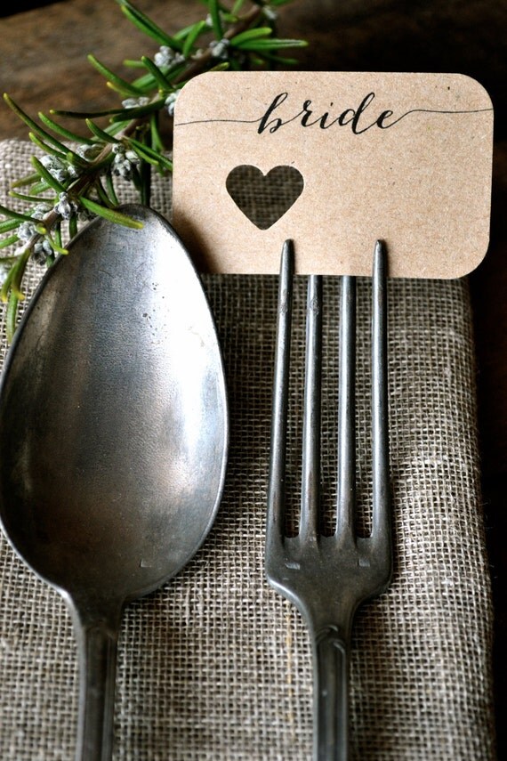 Wedding Fork Place Cards/ Wedding Place Cards by LaPommeEtLaPipe